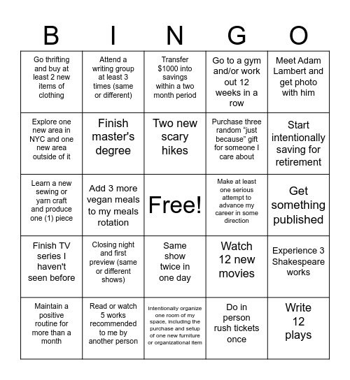 2025 Bingo Card