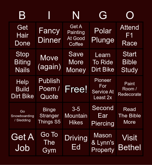 2025 Bingo Card Bingo Card