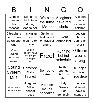Armageddon Bingo Card