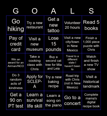 2025 GOALS Bingo Card