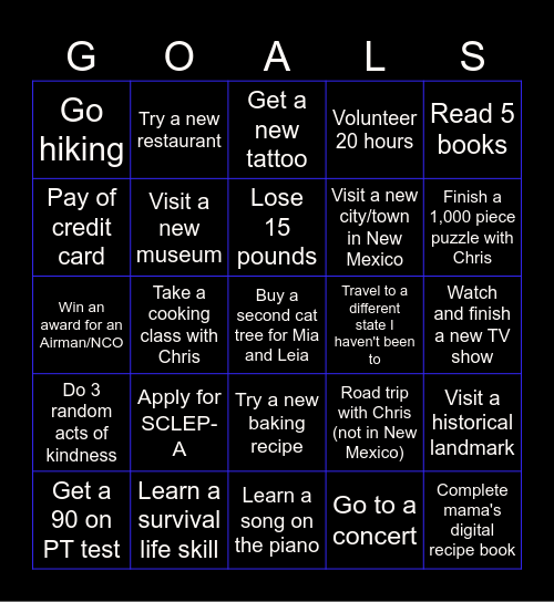 2025 GOALS Bingo Card