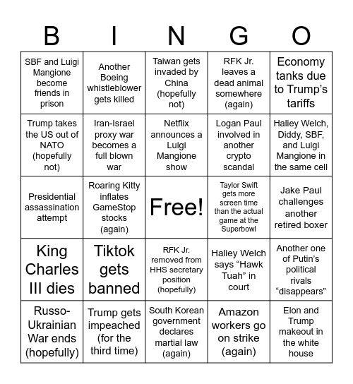 2025 Bingo Card