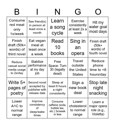 2025 Resolutions Bingo Card