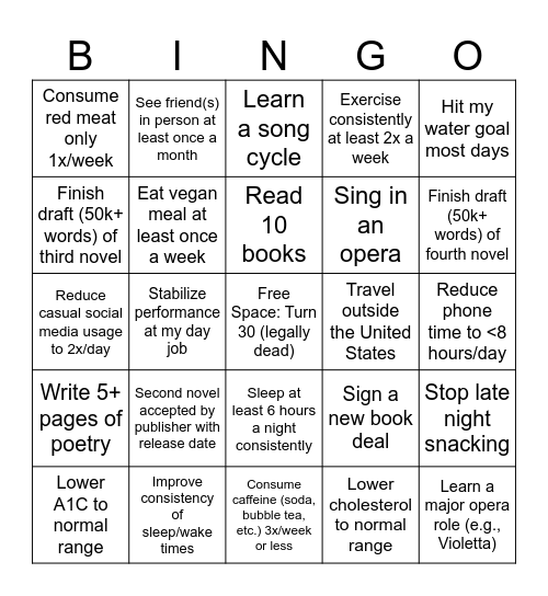 2025 Resolutions Bingo Card