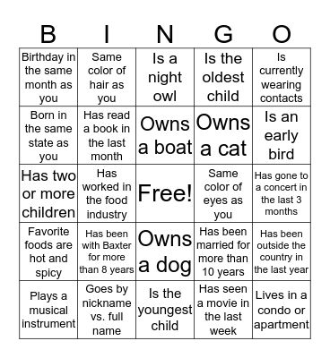 Get To Know You Bingo Card