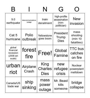 Apocalypse Bingo Card