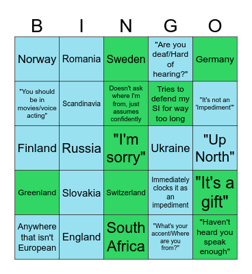 Bowen's "Accent" Bingo Card