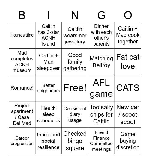 Caitlin + Mad 2025 Bingo Card