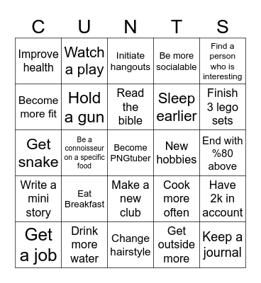 Things I want to do but probably wont Bingo Card