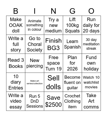 2025 Resolution Bingo Card