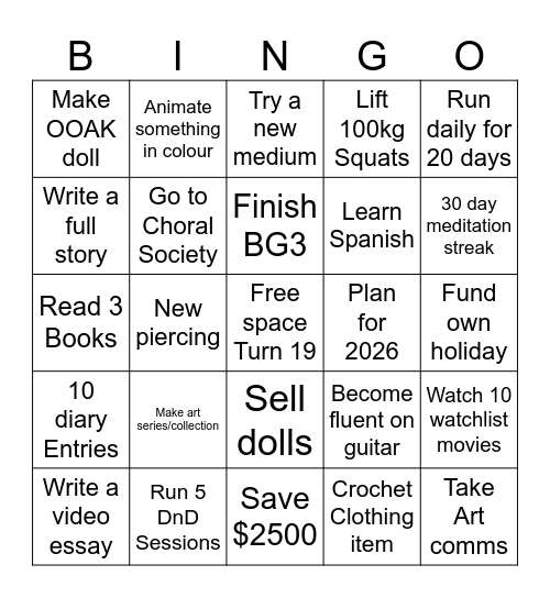 2025 Resolution Bingo Card