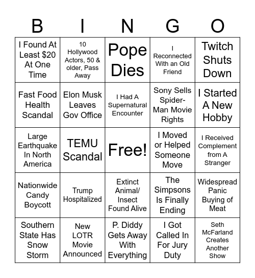 BINGO 2025 #1 Bingo Card