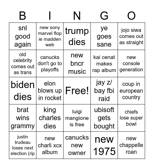 jupi's 2025 bingo Card
