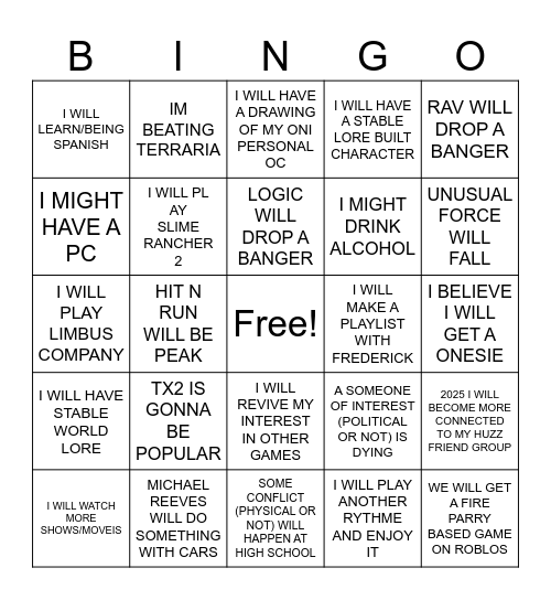 2025 Bingo Card
