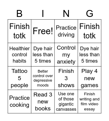 2025 resolutions Bingo Card