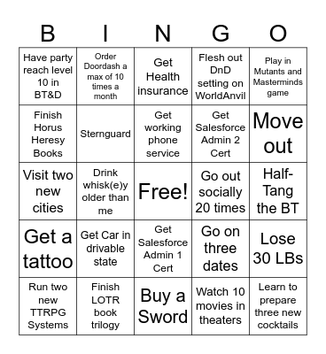 New Year Bingo Card