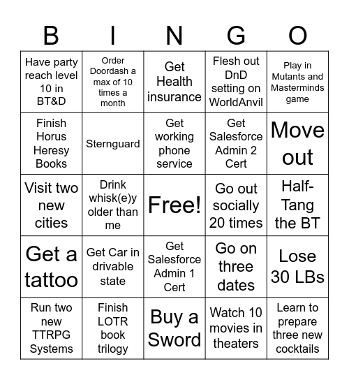 New Year Bingo Card