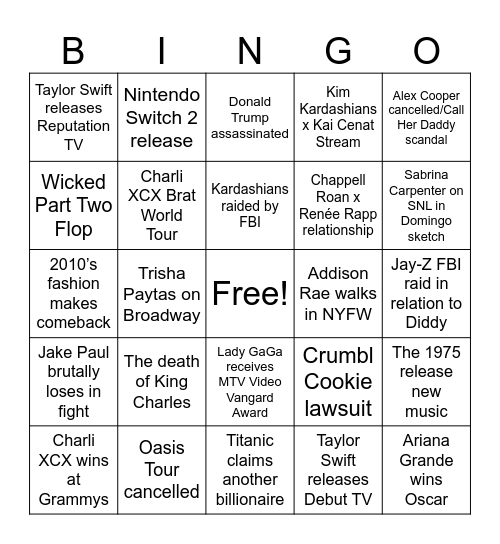 Bingo 2025 Bingo Card