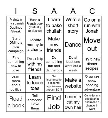 New Years Bingo Card