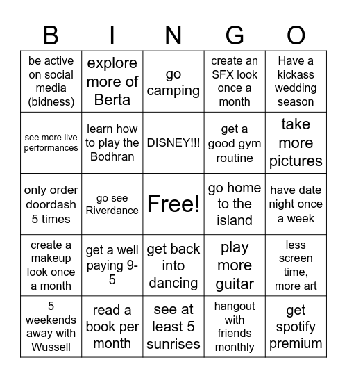 Lane's 2025 Bingo Card