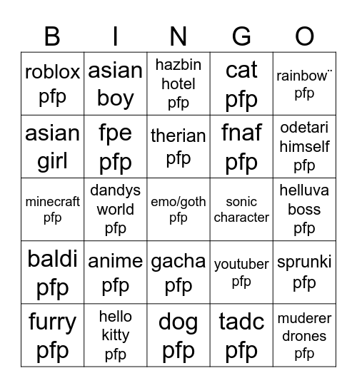 odertari fans pfp Bingo Card