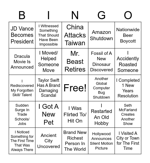 BINGO 2025 #2 Bingo Card