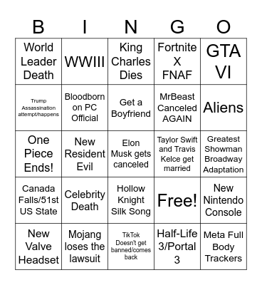 2025 Bingo Card Bingo Card
