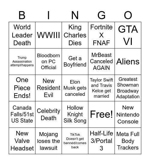 2025 Bingo Card Bingo Card