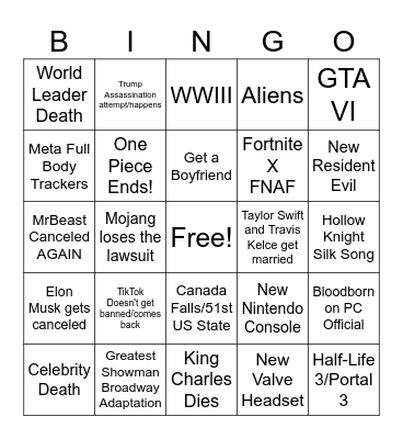 2025 Bingo Card Bingo Card