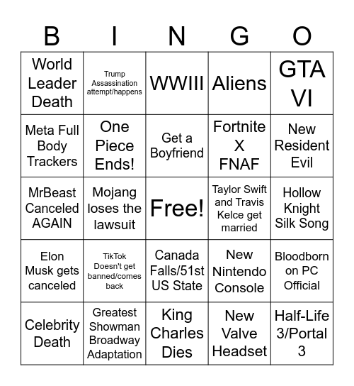 2025 Bingo Card Bingo Card