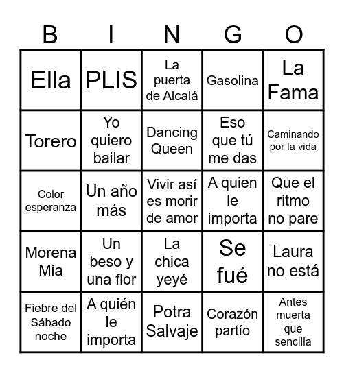 BINGO MUSICAL Bingo Card