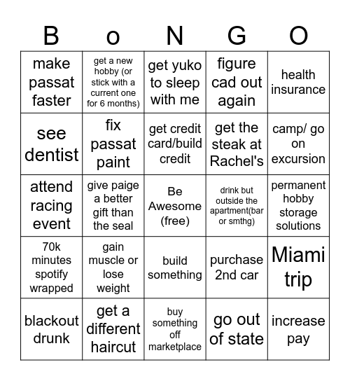 new year new me Bingo Card