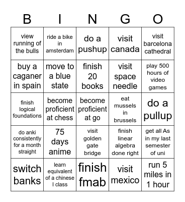 2025 Resolution Bingo Card