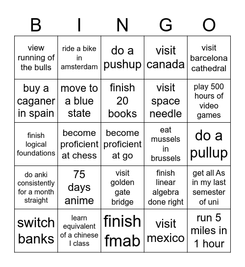 2025 Resolution Bingo Card