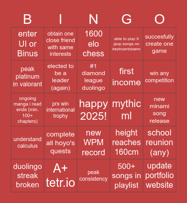 Afkar's 2025 Bingo Card