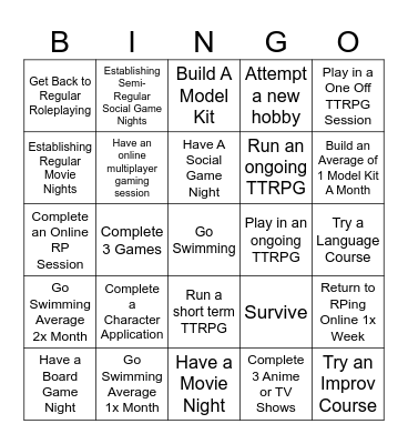 New Years Resolutions 2025 Bingo Card