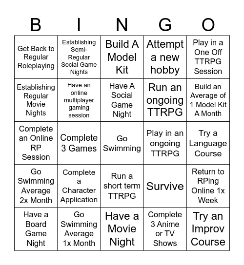 New Years Resolutions 2025 Bingo Card