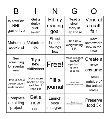 2025 Bingo Card