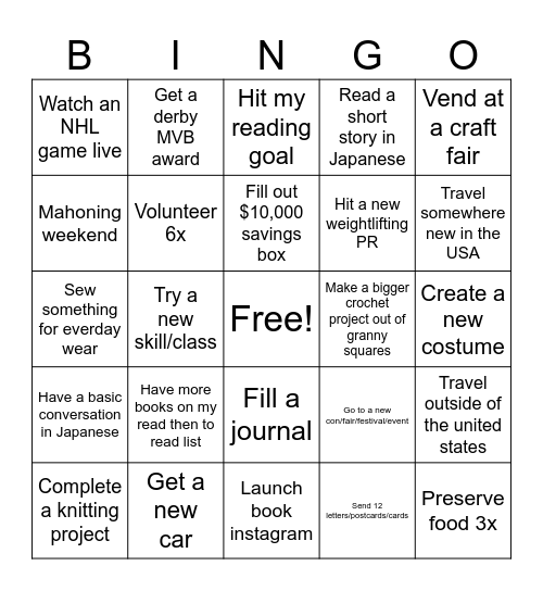 2025 Bingo Card