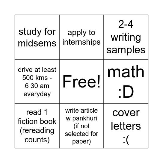 January Bingo Card