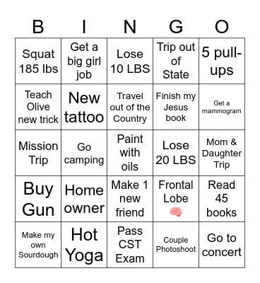 Quarter Life Stability Bingo Card