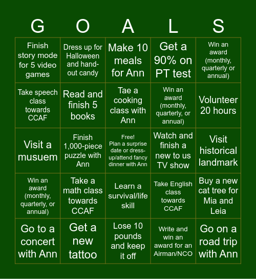 2025 Goals Bingo Card