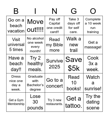 New Year 2025 Bingo Card