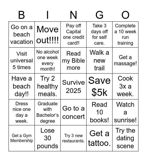 New Year 2025 Bingo Card