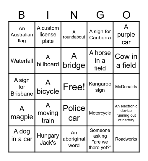 Road to Maryborough Bingo Card