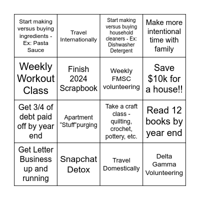 2025 Goals Bingo Card