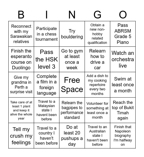 2025 Resolution Bingo Card