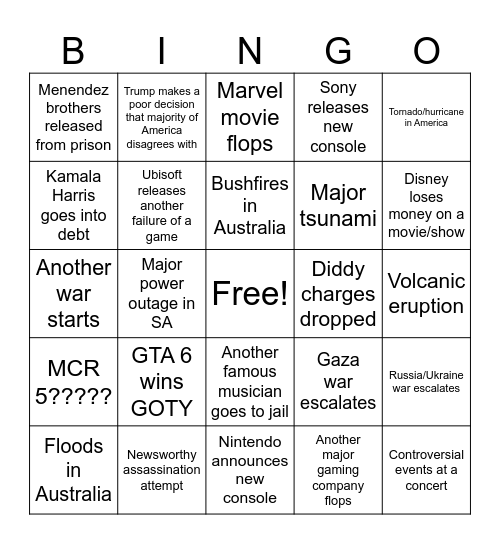 2025 bingo Card