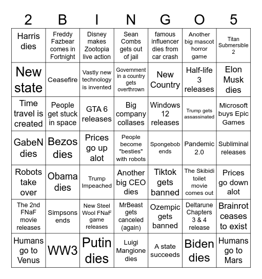 2025 Bingo! Bingo Card