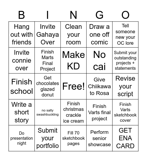 January Bingo Card